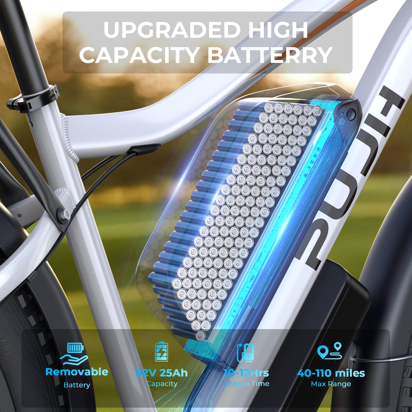PUJH PU2-52V25AH- Full Suspension Fat Tire E-bike, 55 mph top speed, 100 mile range, 3000 Wh, 38 kg, 26 in - Black.