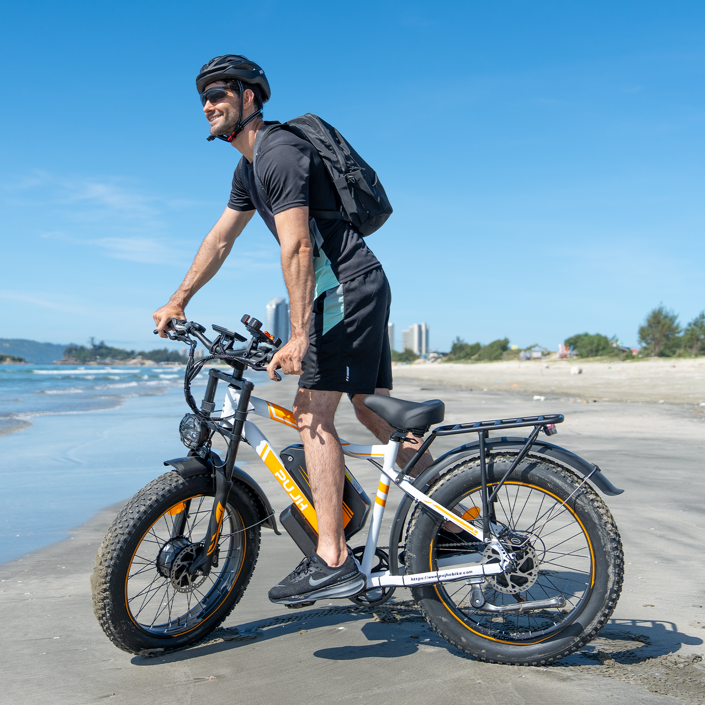 PUJH PU2-52V25AH- Full Suspension Fat Tire E-bike, 55 mph top speed, 100 mile range, 3000 Wh, 38 kg, 26 in - Black.