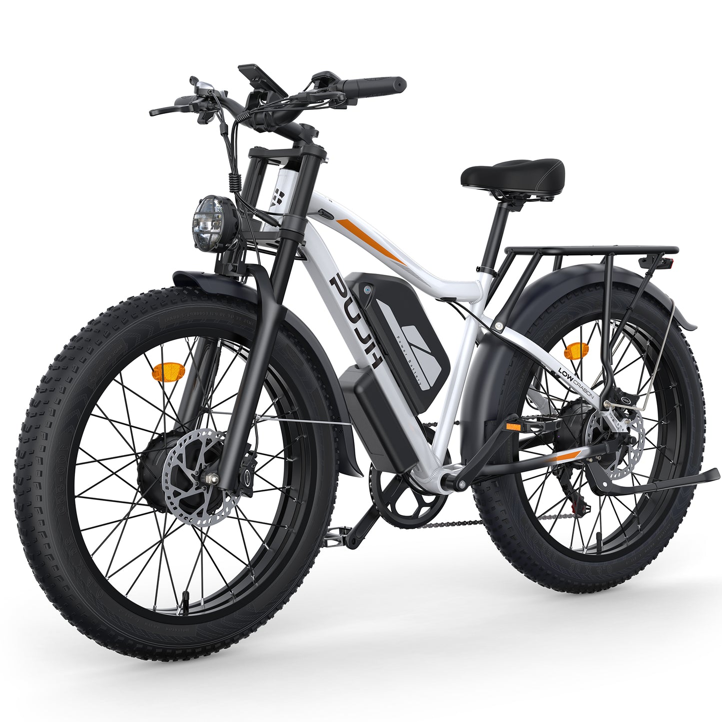 PUJH PU2-52V25AH- Full Suspension Fat Tire E-bike, 55 mph top speed, 100 mile range, 3000 Wh, 38 kg, 26 in - Black.