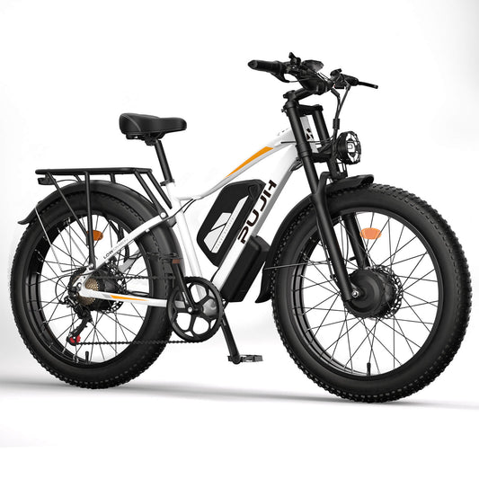 White background image of PU266 white orange electric bicycle