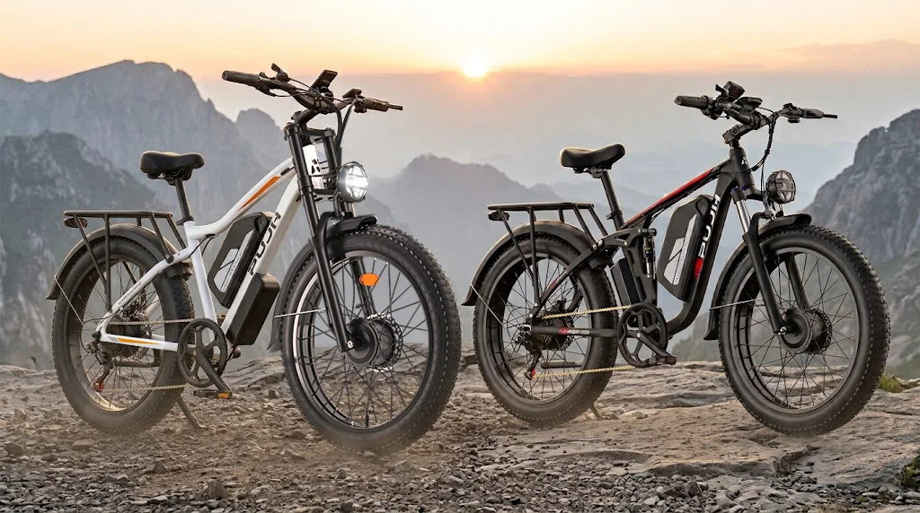 Two all-terrain e-bikes from PUJH: the fat-tire PU266 and the PU366, featuring a peak power of 6,000W.