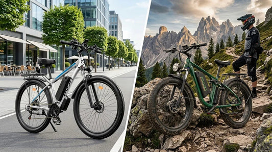 Comparison of the PUJH PU149 electric city bike and PU366 off-road electric bike across different terrains.