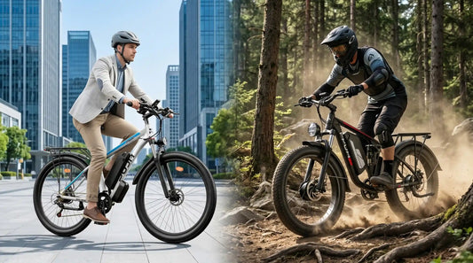 Comparing the PU149 hardtail e-bike and the PU366 full-suspension e-bike across different terrains.