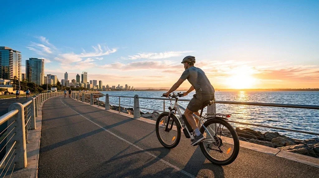 PUJH PU149 lightweight ebike on a coastal path for long distance riding.