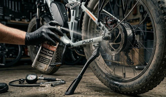 Repairing squeaking brakes on PUJH PU354 using disc brake cleaner.