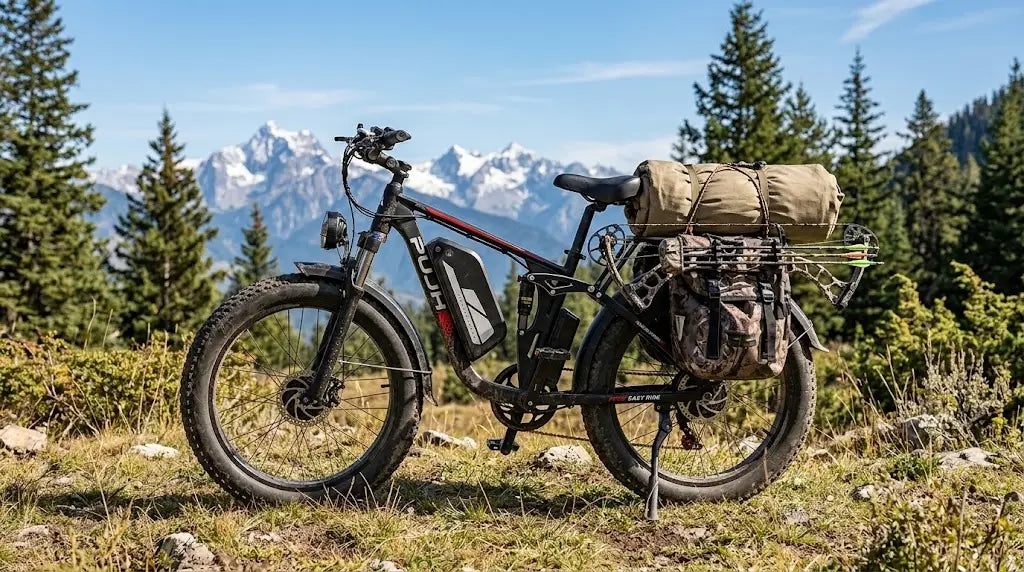 PUJH PU366 hunting ebike with 330 lbs load capacity, suitable for transporting hunting gear.