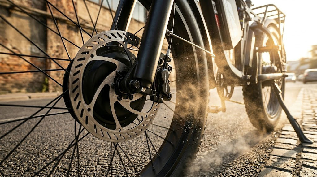 The PUJH PU366 off-road e-bike is equipped with hydraulic disc brakes to ensure riding safety.