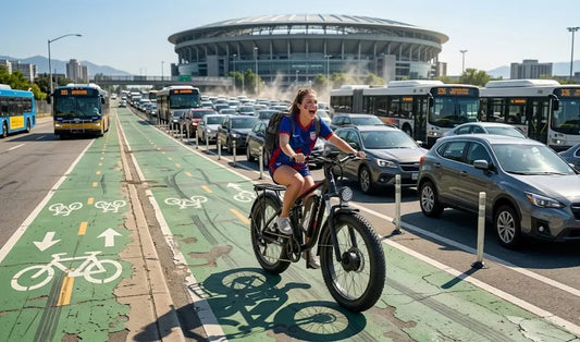 Easily weave through the stagnant traffic on the PUJH PU366 dual-motor electric bicycle.