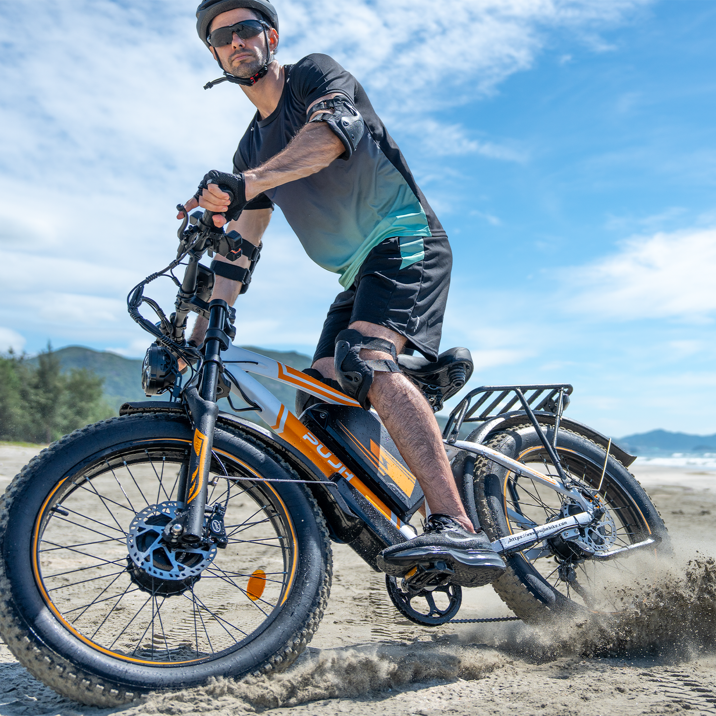 PUJH PU2-52V25AH-  Full Suspension Fat Tire E-bike, 55 mph top speed, 100 mile range, 3000 Wh, 38 kg, 26 in - Black.