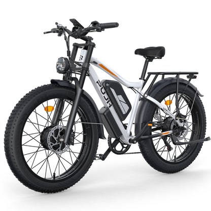 PUJH PU2-52V25AH-  Full Suspension Fat Tire E-bike, 55 mph top speed, 100 mile range, 3000 Wh, 38 kg, 26 in - Black.
