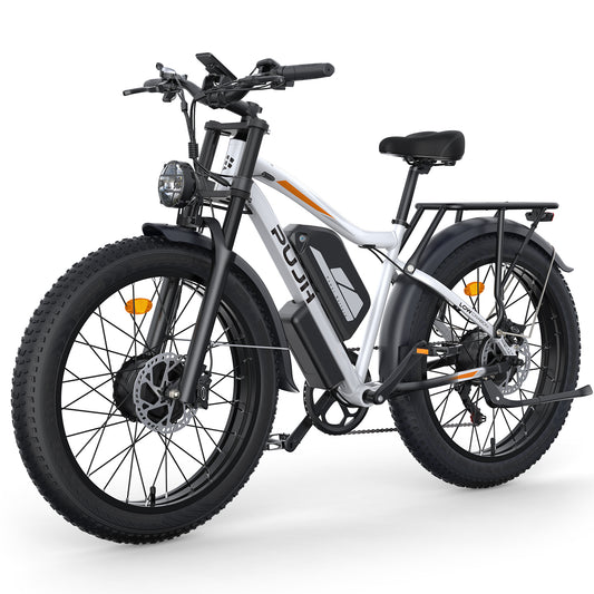 PUJH PU2-52V25AH-  Full Suspension Fat Tire E-bike, 55 mph top speed, 100 mile range, 3000 Wh, 38 kg, 26 in - Black.
