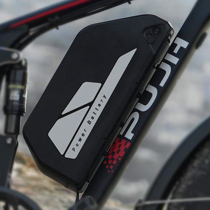 Black rechargeable battery for electric bicycles with specifications PUJH_52V_23Ah