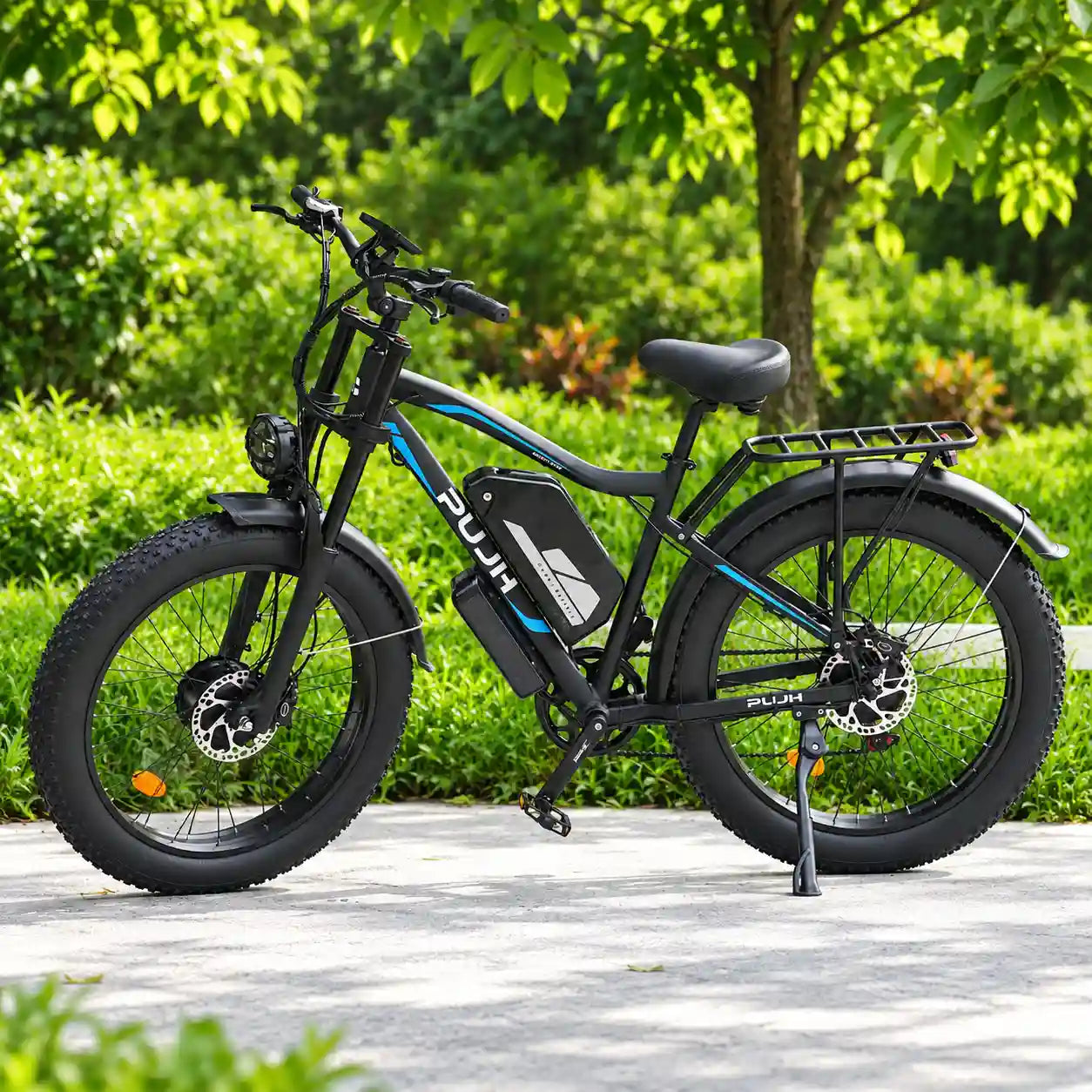 PUJH PU266 dual motor fat tire electric bike black and blue side view
