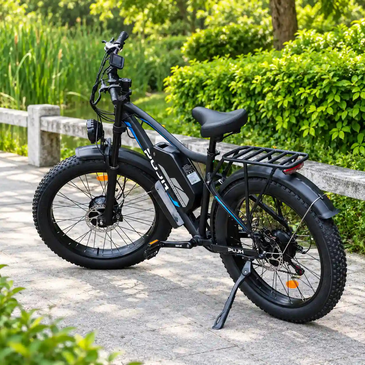 PUJH PU266 dual motor electric bike rear three-quarter view