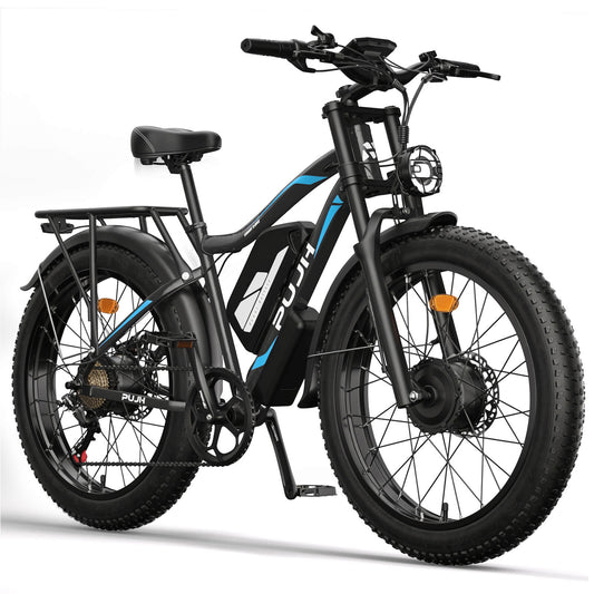 White background image of PU266 black blue color electric bicycle 