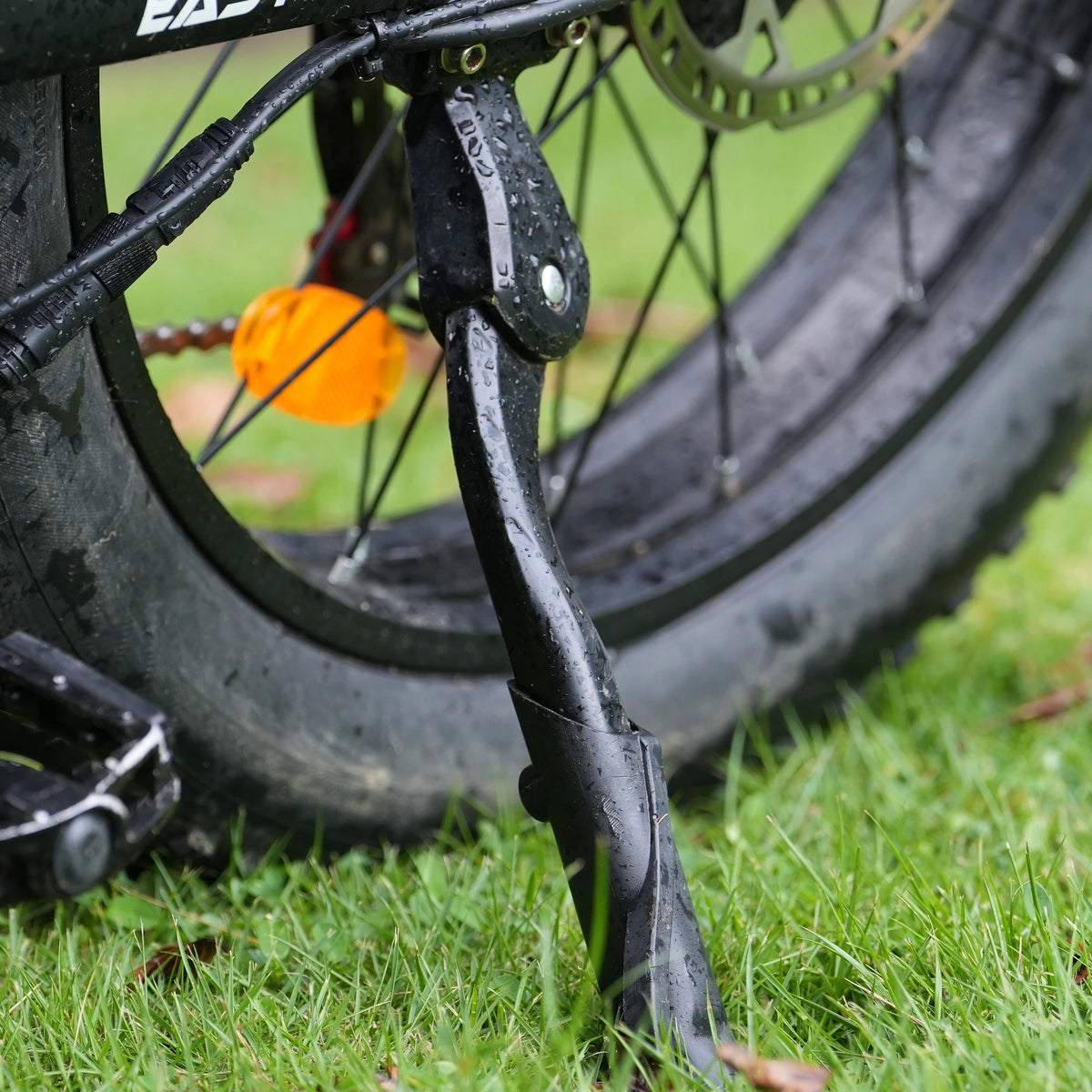 Close-up of the kickstand on the PUJH PU3 fat tire electric bike